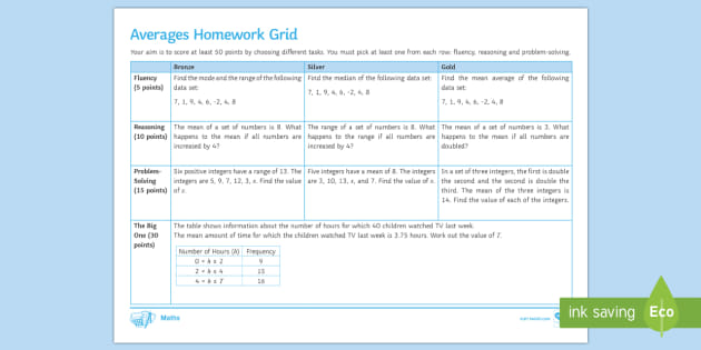 Ks3 Averages Mastery Homework Grid Teacher Made