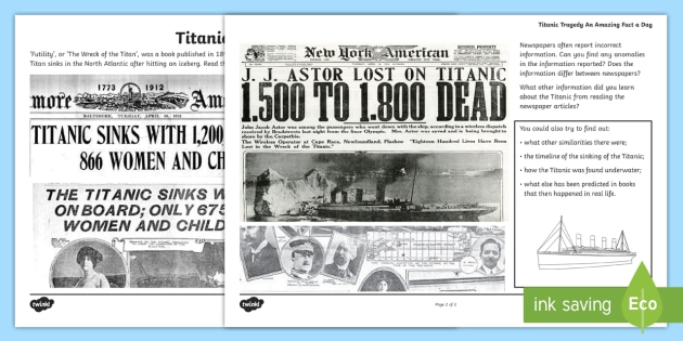 Titanic Tragedy Worksheet