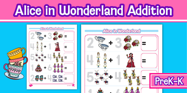 A6リフィル Alice in Wonderland checksheet Alice in Wonderland Trace, Count, and Add to 9 Worksheet