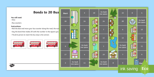 number bonds to 20 bus game board game teacher made