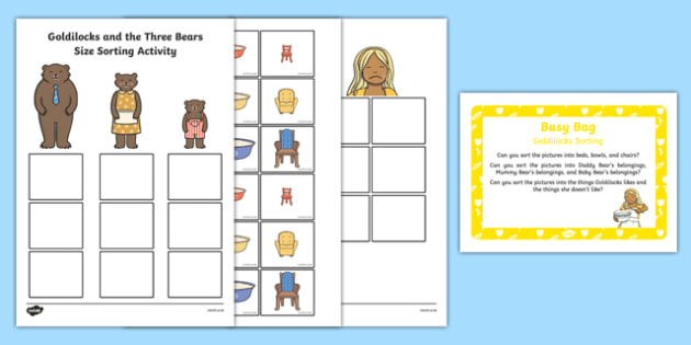 Goldilocks Sorting Activity Busy Bag Prompt Card And Resource 