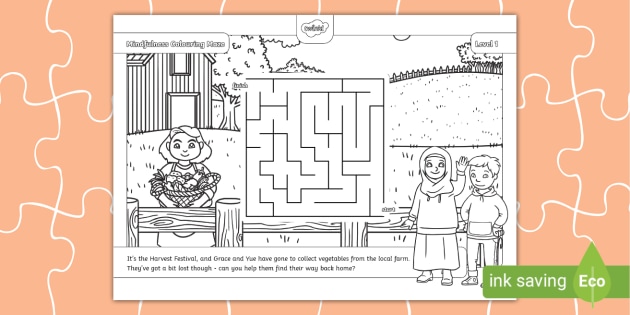 Harvest Mindfulness Colouring Maze – L1 - Twinkl
