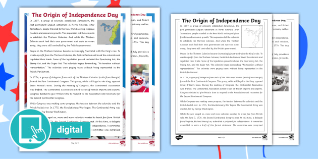 independence day reading comprehension worksheet 5th grade