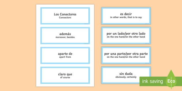 Connectives Word Cards Spanish