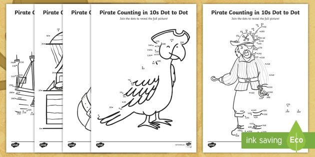Ks1 Pirate Themed Counting In 10s Dot To Dot Activity Sheets