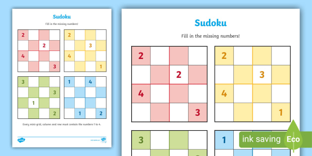 Printable Sudoku Puzzles for Kids - 4x4 - Easy