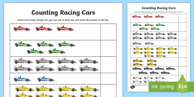 Counting Racing Cars Worksheet / Worksheet