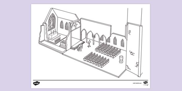 inside of a church drawing