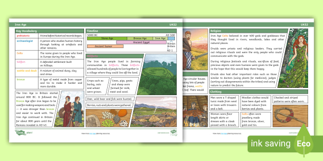 History Knowledge Organiser: The Iron Age KS2 (teacher made)