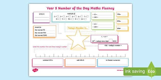 小学5年 Daily Support 算数 Year 5 Number of the Day Maths Fluency Activity Mat