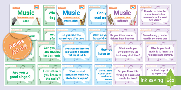 [Adults,　Music　(teacher　Conversation　ESL　A2-B2]　Cards　made)
