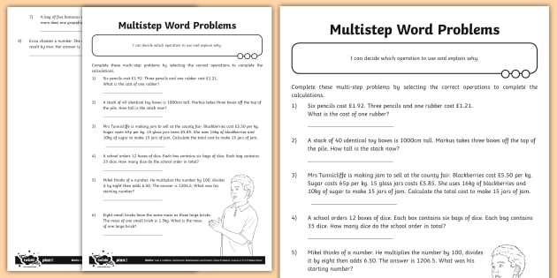 Multi-Step Maths Word Problems Year 6 Worksheet