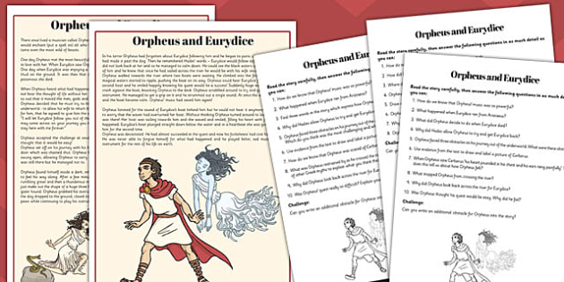 Orpheus And Eurydice Differentiated Reading Comprehension Activity