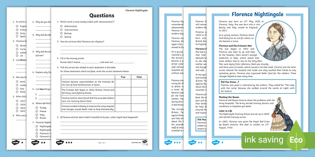 Florence Nightingale Differentiated Reading Comprehension Activity