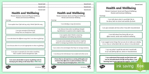 CfE Second Level Health and Wellbeing Child-Friendly Assessment Tracker