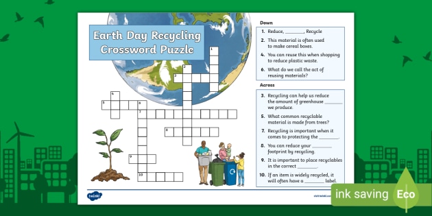 FREE Earth Day Recycling Crossword Puzzle Printable Twinkl