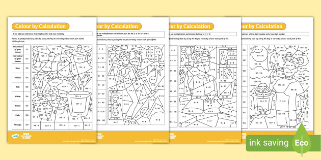 BBC Children in Need Colour by Calculation Maths Differentiated Worksheets