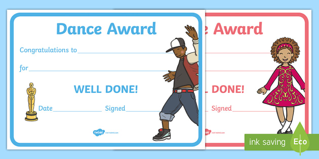 dance certificate template