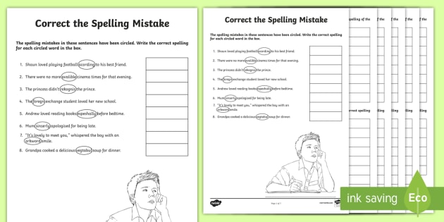 correct the spelling mistake worksheets english exercise