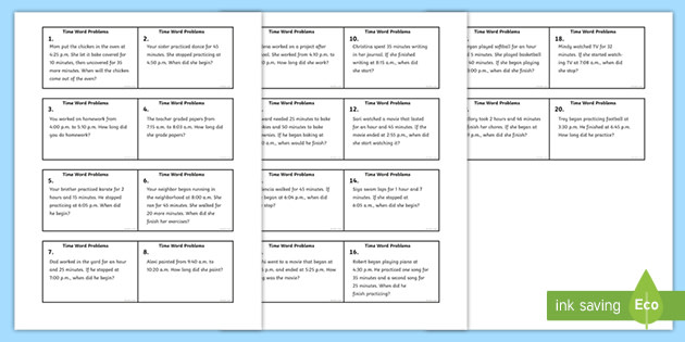 time word problems math task cards teacher made