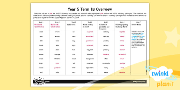 PlanIt Y5 Spelling Term 1B Overview