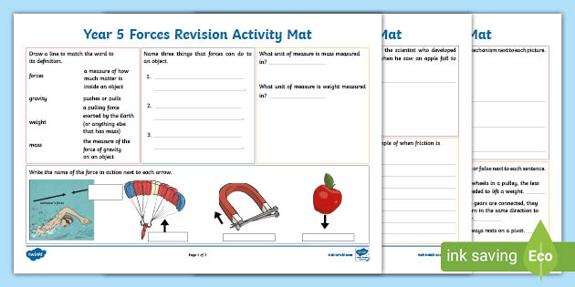 KS2 Year 5 Forces Revision Activity Mat (teacher made)