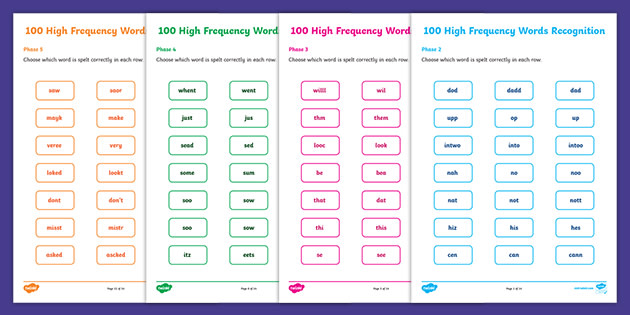 100-high-frequency-words-recognition-worksheet