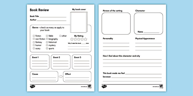 In Depth Book Review Writing Template Reading ELA