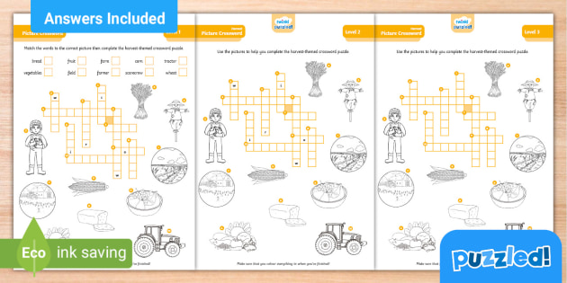 Fun Harvest Picture Crossword Puzzle Pack - AL - Kids