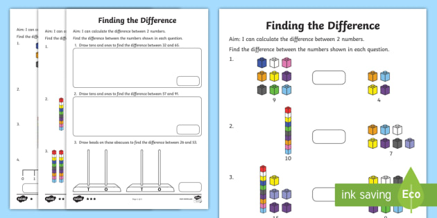 Year 2 Finding The Difference Differentiated Worksheet Worksheets