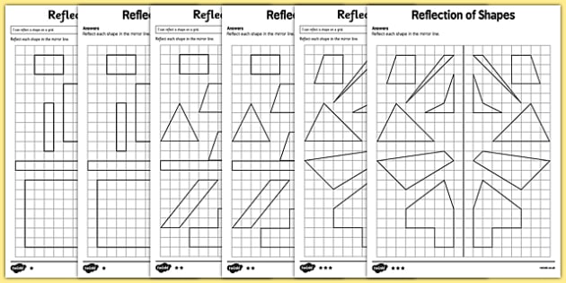 reflection of shapes maths worksheet pack teacher made