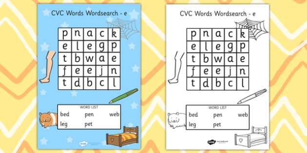 cvc wordsearch e word search word games find the word cvc