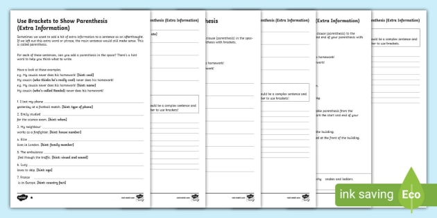 Using Brackets to Indicate Parenthesis Differentiated Activity Sheets