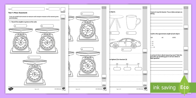 year 4 mass assessment sheet teacher made