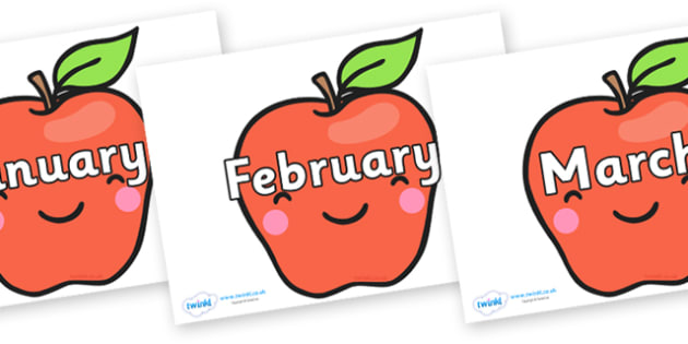 year on cute smiley apple - months of the year, months poster