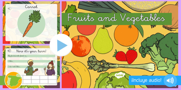 A1 Presentación con audio: Frutas y verduras en inglés