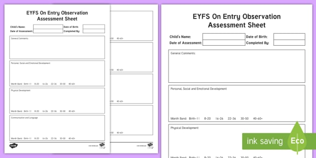 Eyfs Observation Sheet On Entry Observationassessment 0172