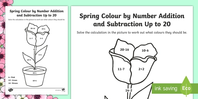 springtime colornumber addition and subtraction up to 20