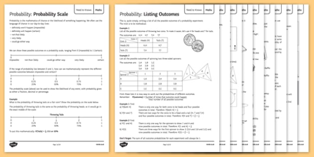 maths need to knows probability worksheet worksheet worksheet