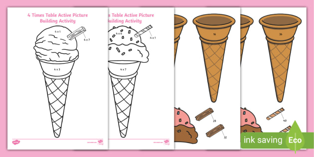 4 Times Table Cut And Stick Ice Cream Activity