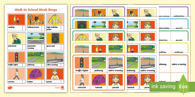 Walk to School Week Bingo Cards Gaeilge 1st and 2nd Classes 3rd and 4th