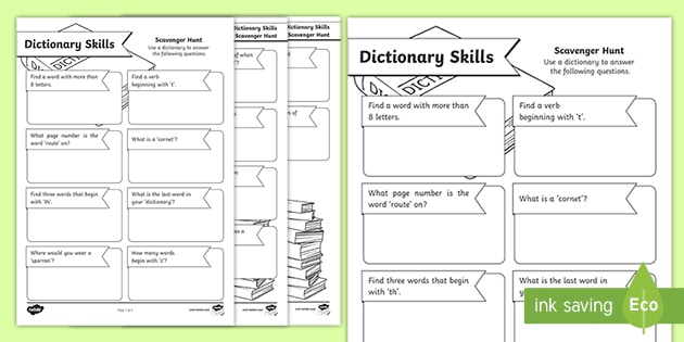 Using A Dictionary Scavenger Hunt Worksheet Teacher Made