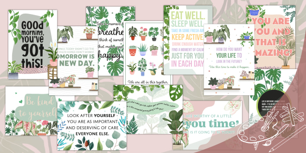 Positive Mental Health Inspirational Botanical Posters Pack