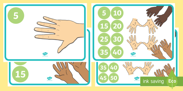 Counting in 5s up to 50 Hand Themed Display Posters - Counting in 5s Hand