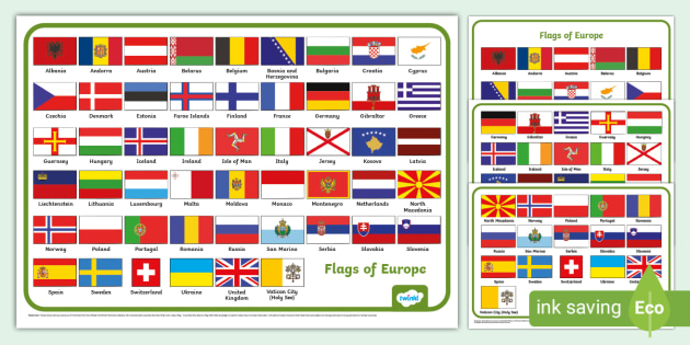 Flags of Europe Names Word Mat - Geography - Twinkl