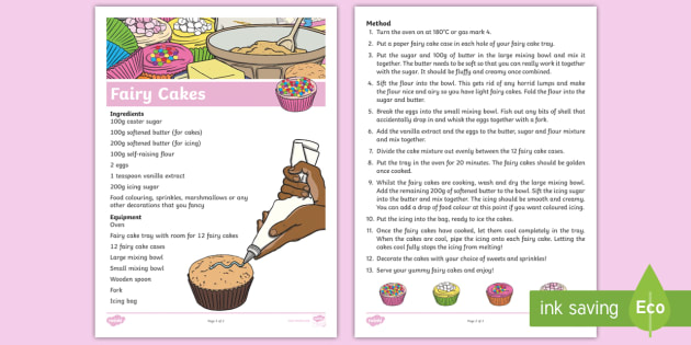 Fairy Cake Recipe Sheet