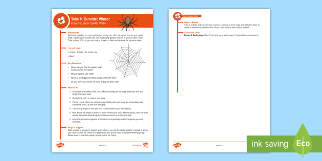 KS1 Take It Outside: Winter- Creative Snow Spider Web Activity