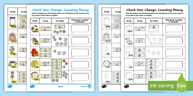 making change worksheet twinkl usa resources