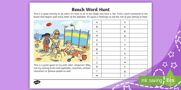 Day At The Beach Word Search Wordmint