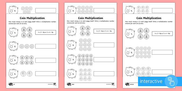 year 2 maths coin multiplication homework worksheet